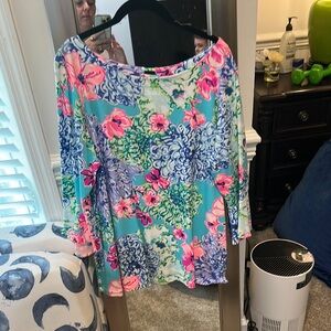 Lilly Pulitzer Pink and Orange Floral Relaxed Blouse